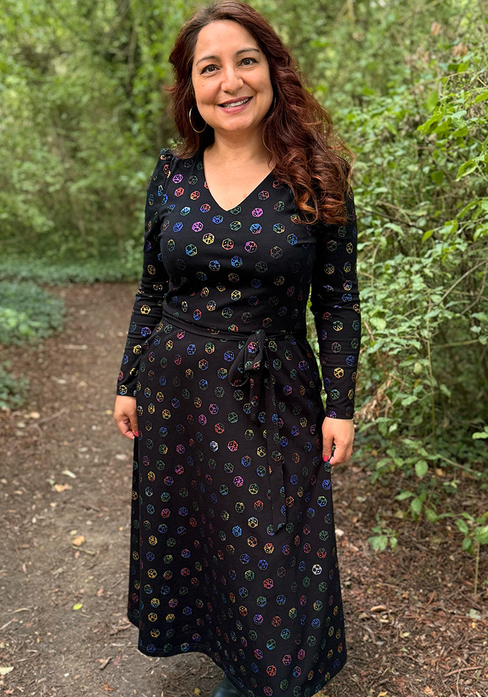 Alouette Rainbow Foil Dice Print Cotton Midi Dress