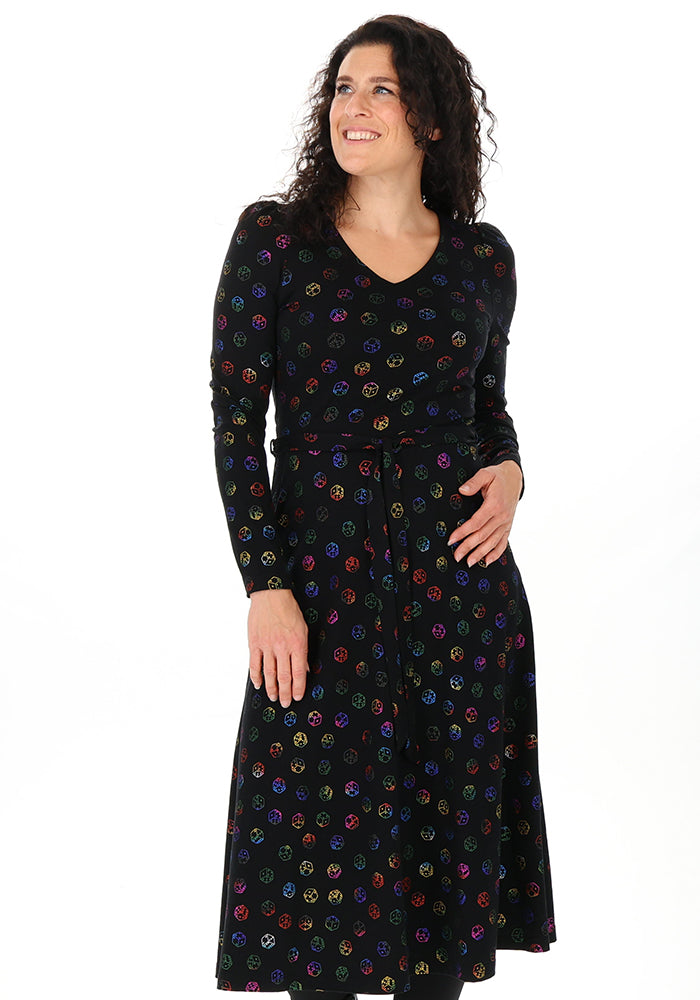 Alouette Rainbow Foil Dice Print Cotton Midi Dress