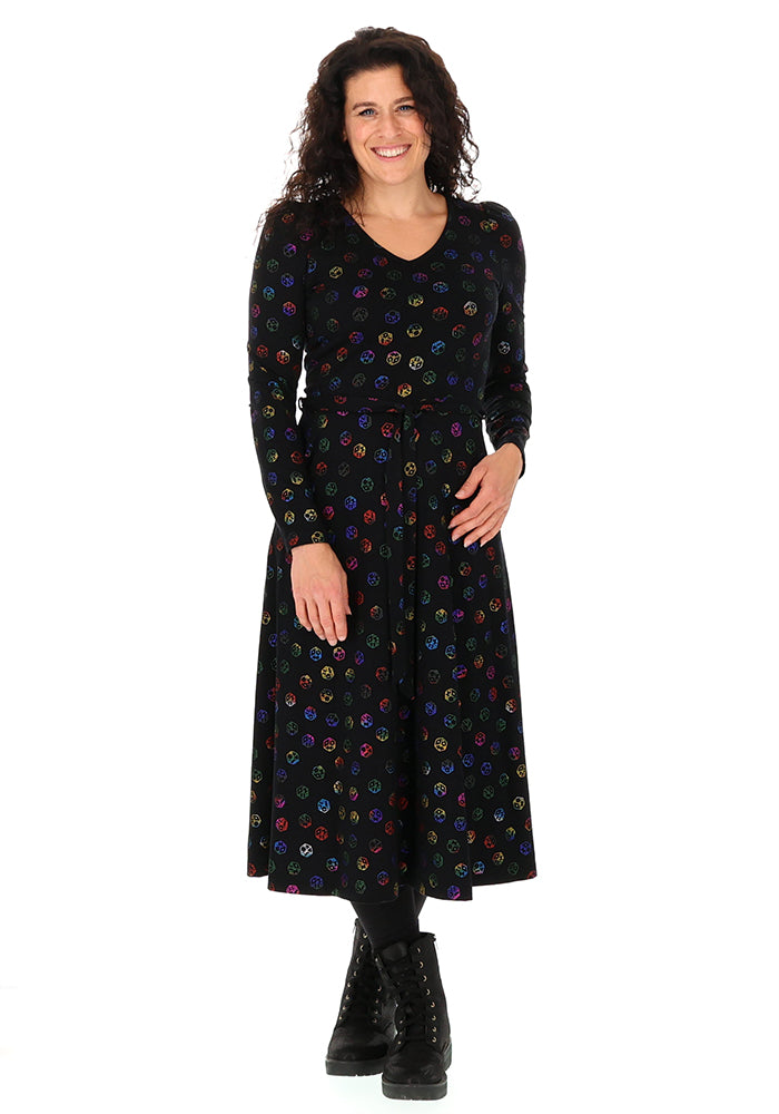Alouette Rainbow Foil Dice Print Cotton Midi Dress