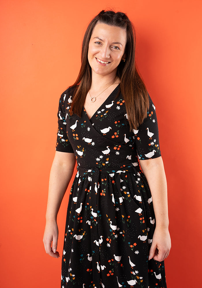 Alwin Garden Duck Cotton Print Midi Dress