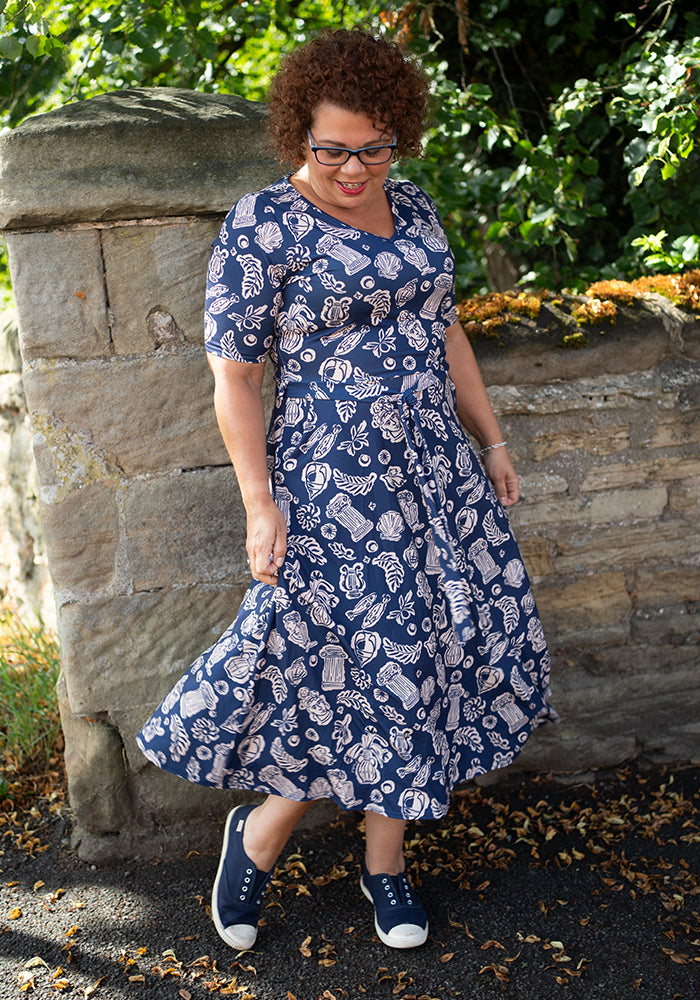 Amalthea Greek Print Midi Dress