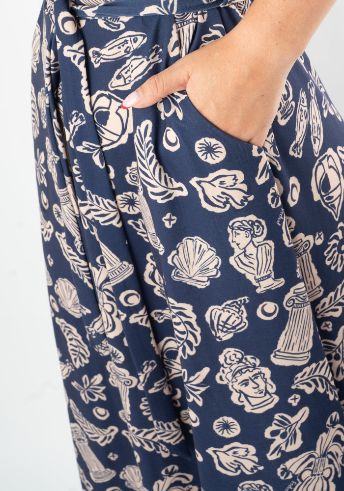 Fifth angle of Amalthea Greek Print Midi Dress