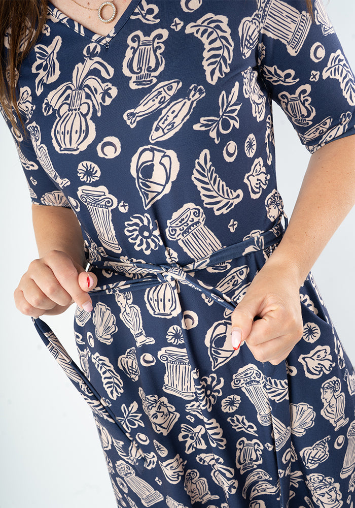 Amalthea Greek Print Midi Dress