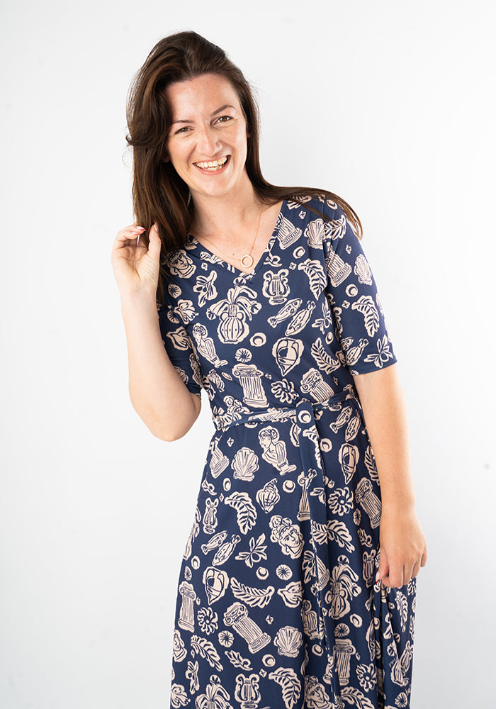 Seventh angle of Amalthea Greek Print Midi Dress