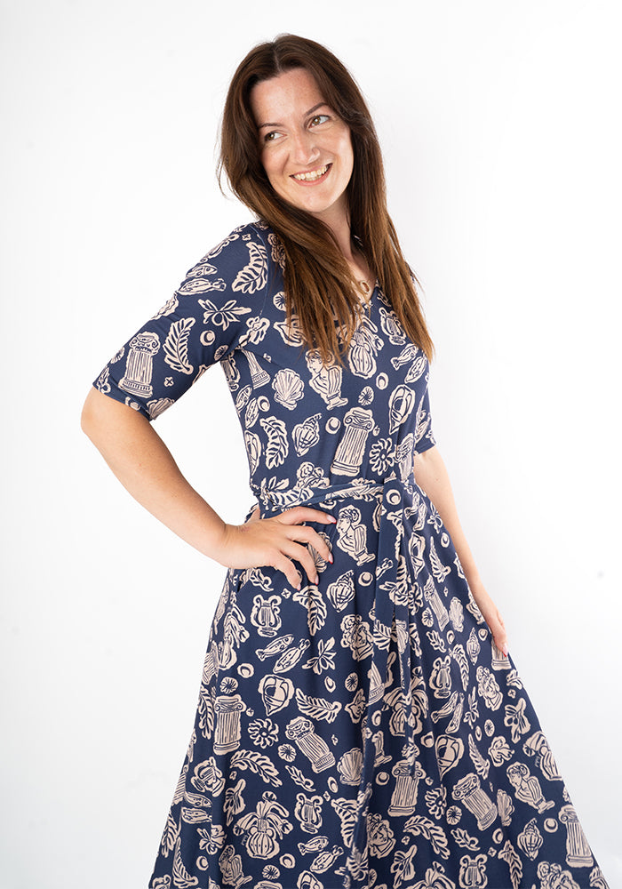 Sixth angle of Amalthea Greek Print Midi Dress