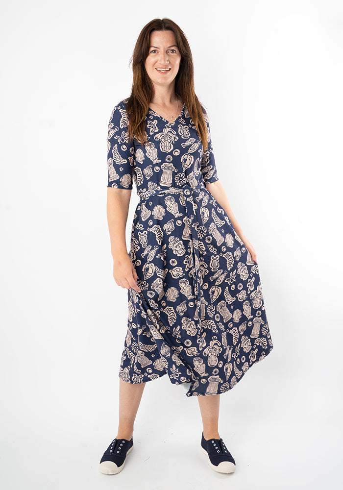 Third angle of Amalthea Greek Print Midi Dress