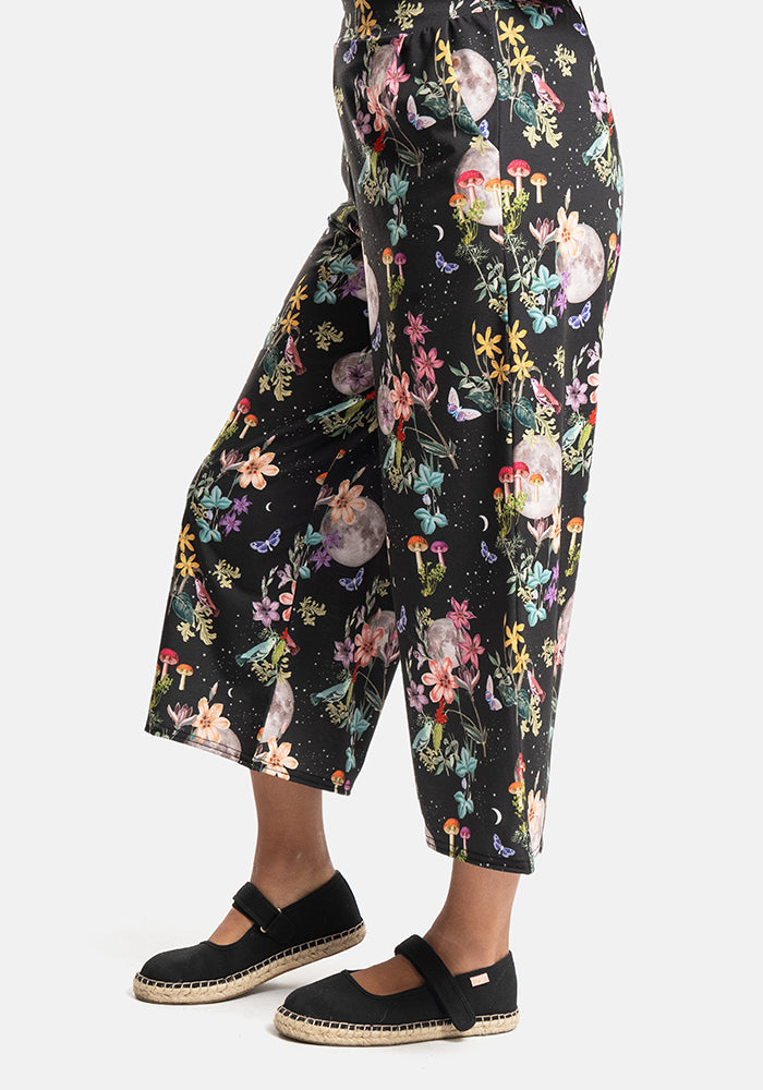 Fourth angle of Amari Midnight Botanical Print Pull On Wide Leg Culotte Trouser