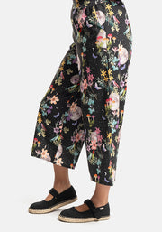 Amari  Midnight Botanical Print Pull On Wide Leg Culotte Trouser