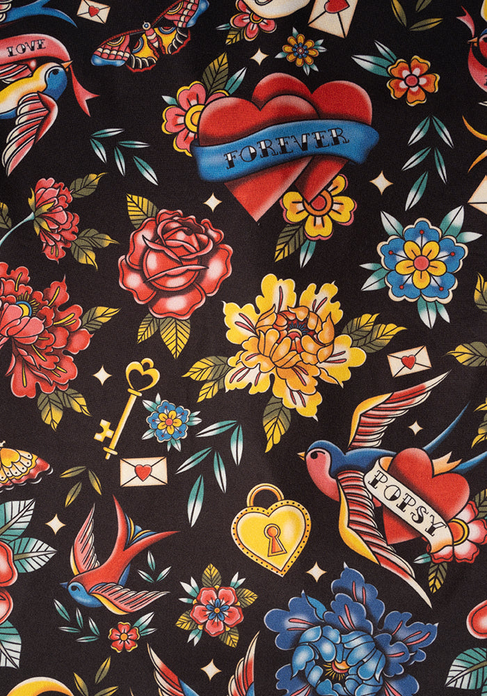 Second angle of Amari Tattoo Print Pull On Wide Leg Culotte Trouser