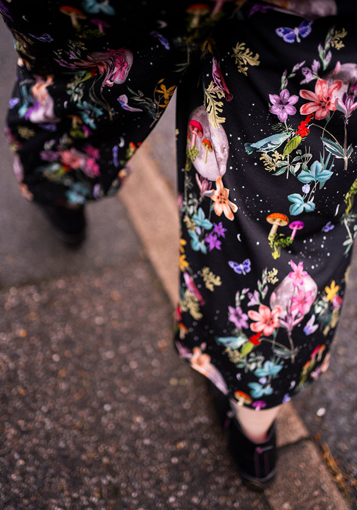 Seventh angle of Amari Midnight Botanical Print Pull On Wide Leg Culotte Trouser