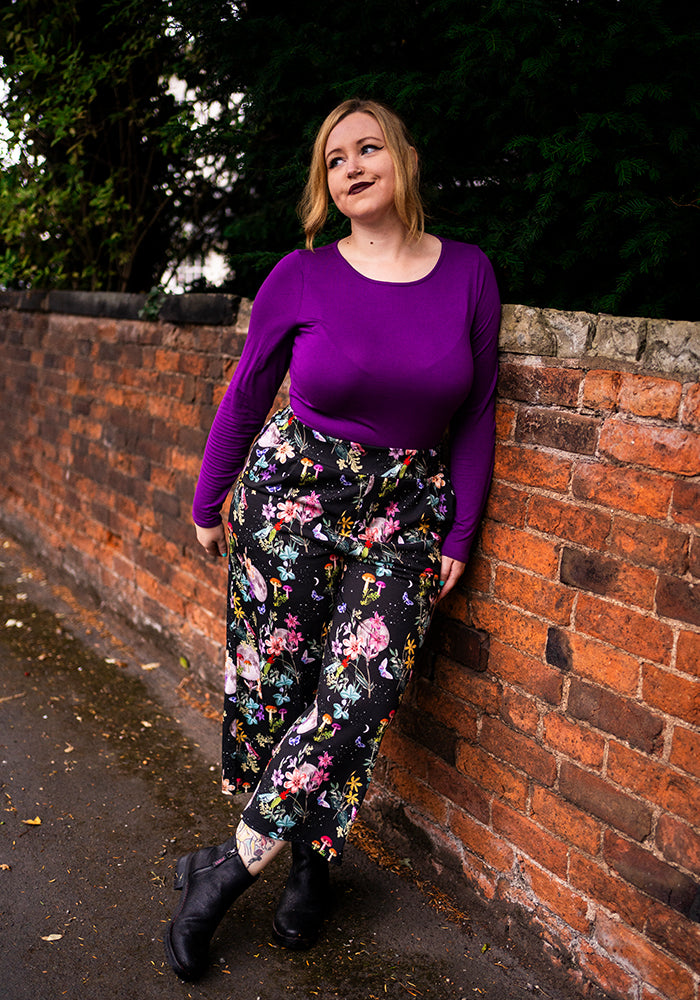 Sixth angle of Amari Midnight Botanical Print Pull On Wide Leg Culotte Trouser