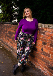 Amari  Midnight Botanical Print Pull On Wide Leg Culotte Trouser