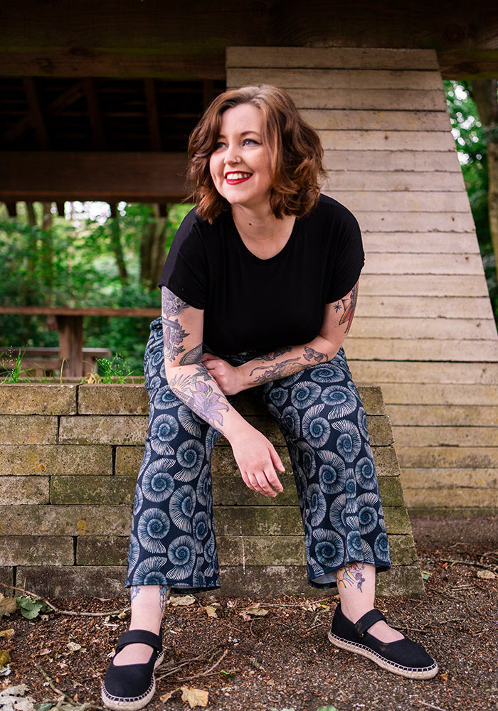 Eighth angle of Amari Fossils Print Pull On Wide Leg Culotte Trouser