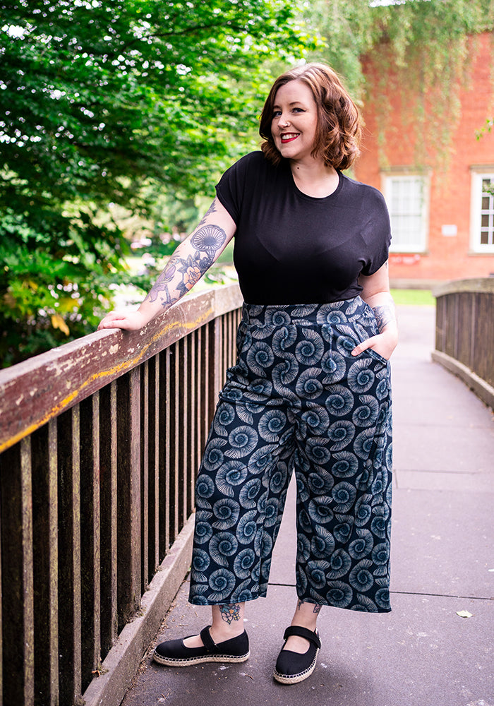 Seventh angle of Amari Fossils Print Pull On Wide Leg Culotte Trouser