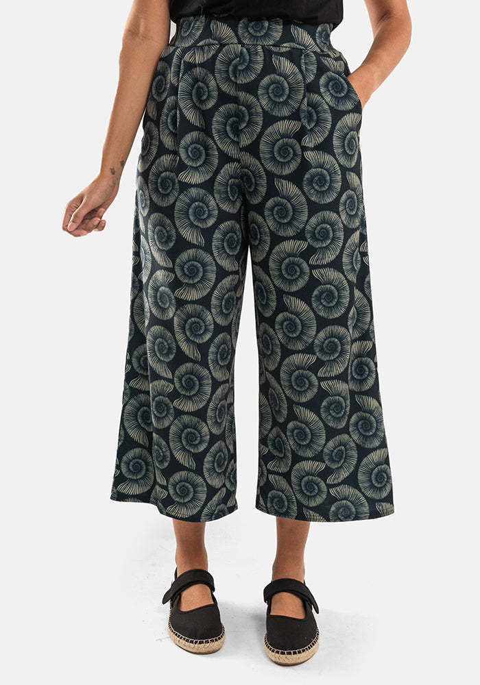 Front view of Amari Fossils Print Pull On Wide Leg Culotte Trouser