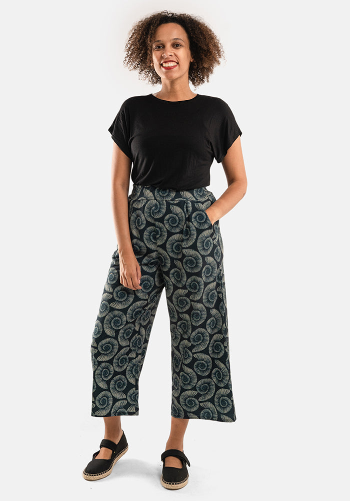 Fourth angle of Amari Fossils Print Pull On Wide Leg Culotte Trouser
