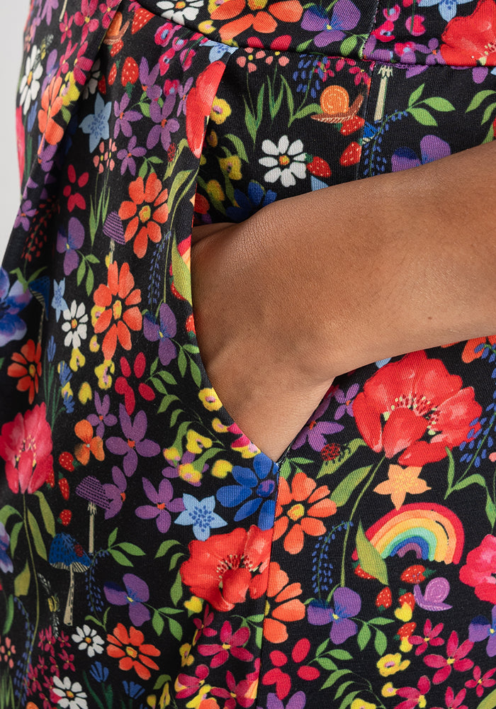 Third angle of Amari Garden Rainbows Print Pull On Wide Leg Culotte Trouser