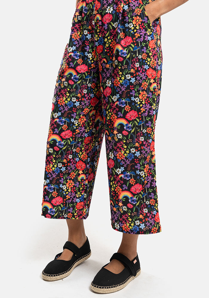 Fifth angle of Amari Garden Rainbows Print Pull On Wide Leg Culotte Trouser