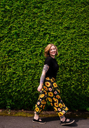 Amari Large Sunflower Print Pull On Wide Leg Culotte Trouser
