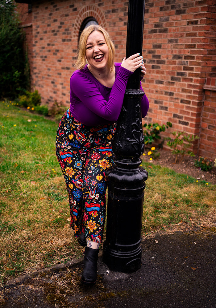 Seventh angle of Amari Tattoo Print Pull On Wide Leg Culotte Trouser
