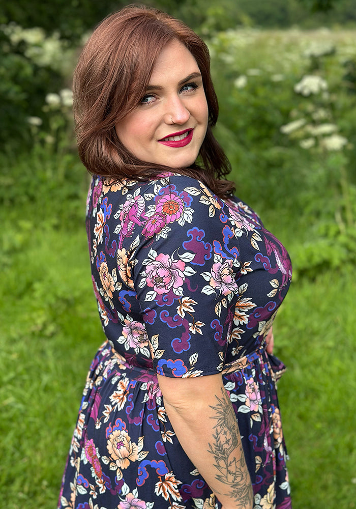 Amber Ornate Dragon Print Midi Dress