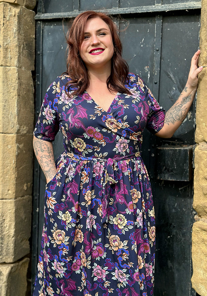 Amber Ornate Dragon Print Midi Dress