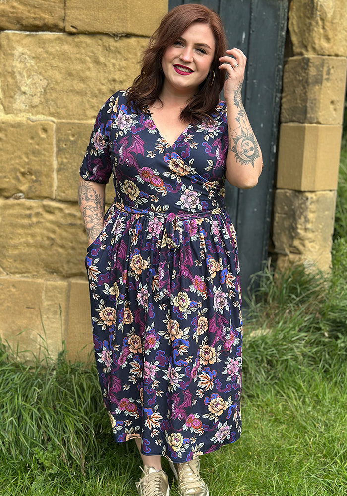 Amber Ornate Dragon Print Midi Dress