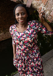 Amelina Fuchsia Fairy Print Viscose Midi Dress