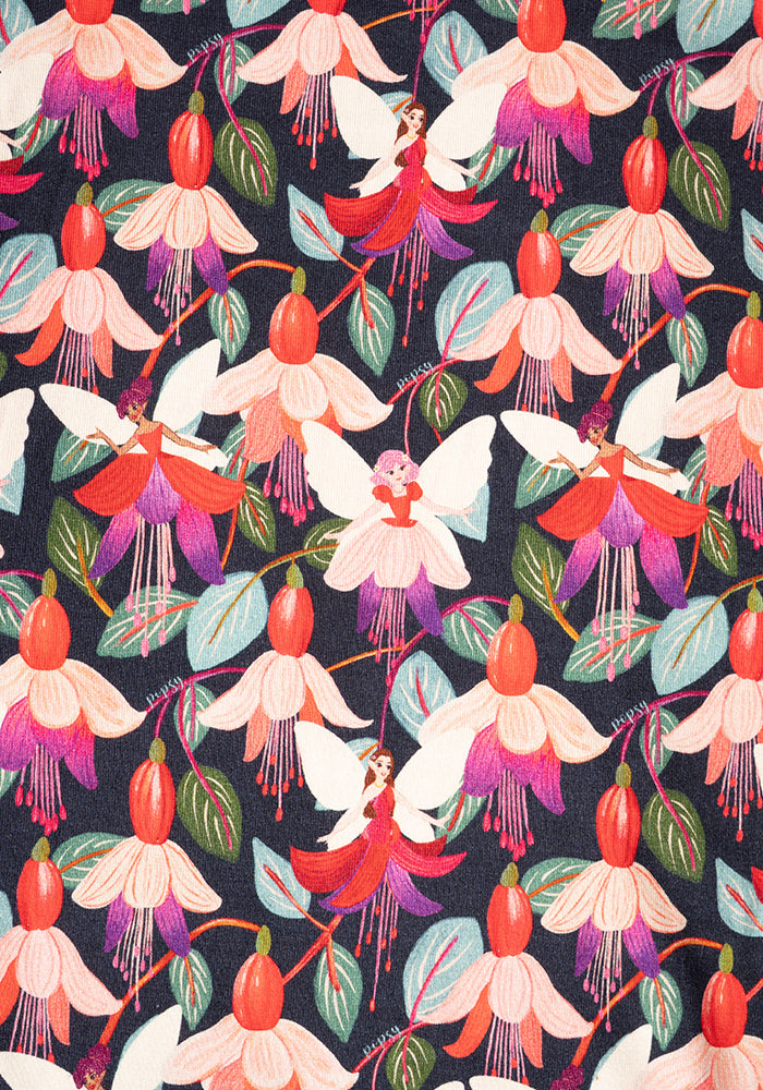 Amelina Fuchsia Fairy Print Viscose Midi Dress