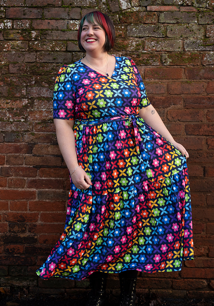 Eleventh angle of Ami Retro Rainbow Floral Print Midaxi Dress