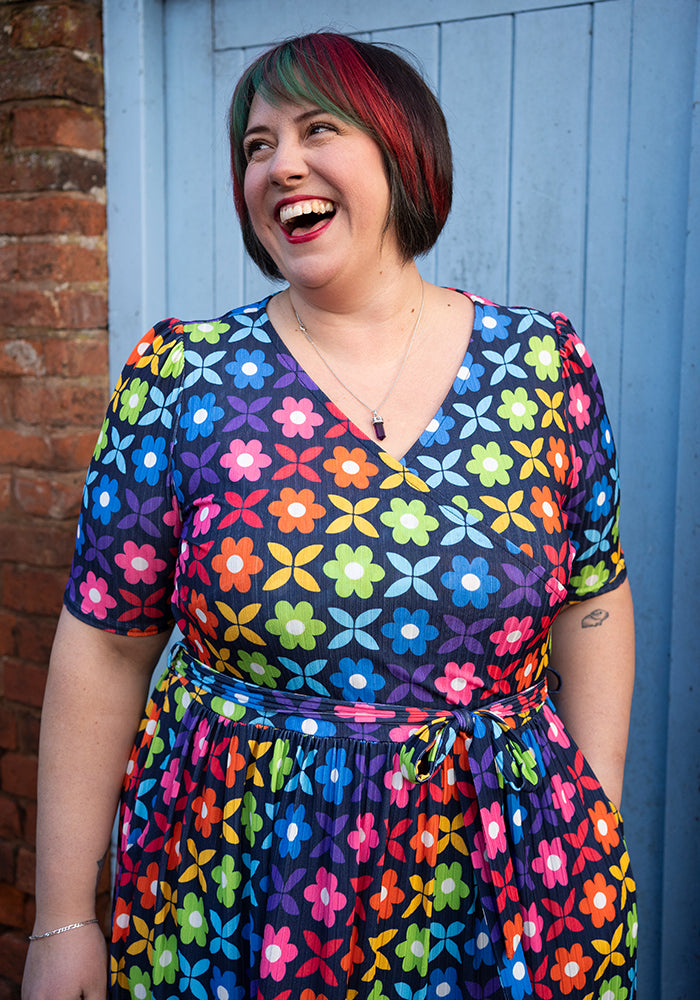 Tenth angle of Ami Retro Rainbow Floral Print Midaxi Dress