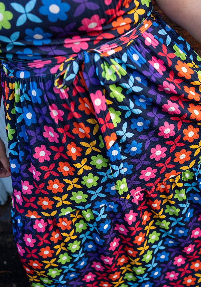 Ninth angle of Ami Retro Rainbow Floral Print Midaxi Dress