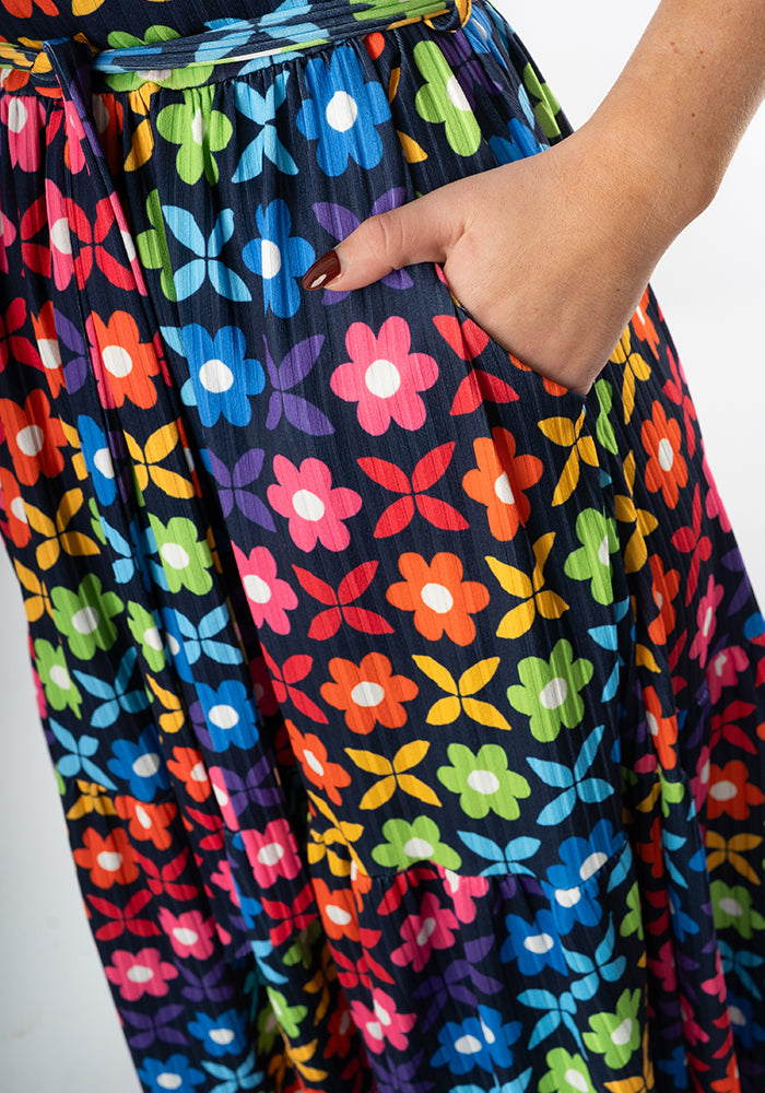Fourth angle of Ami Retro Rainbow Floral Print Midaxi Dress