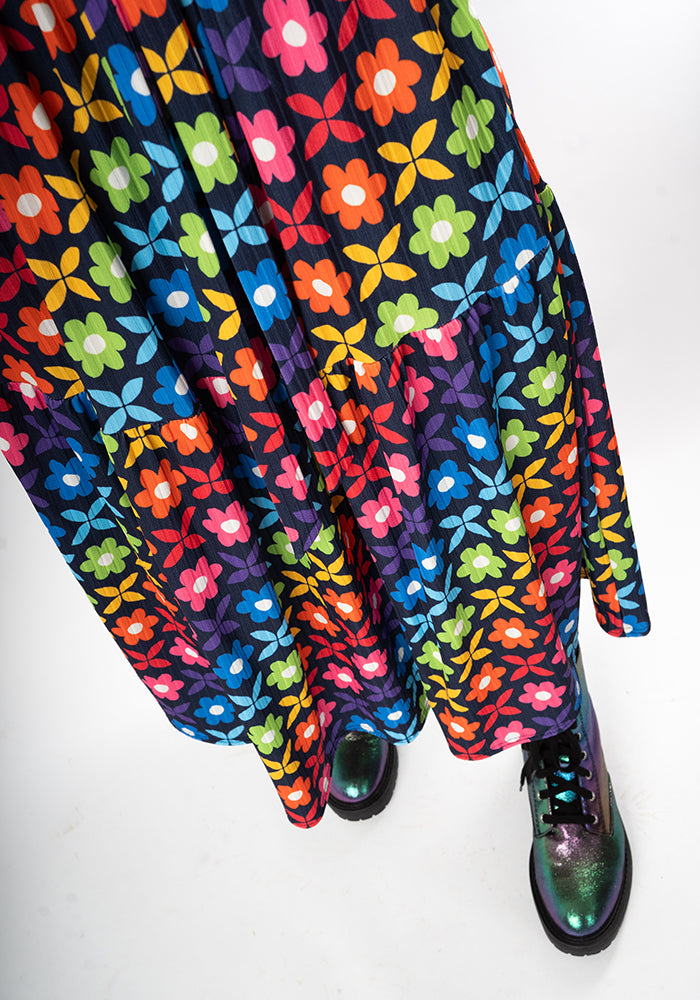 Eighth angle of Ami Retro Rainbow Floral Print Midaxi Dress