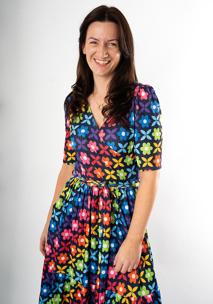 Sixth angle of Ami Retro Rainbow Floral Print Midaxi Dress