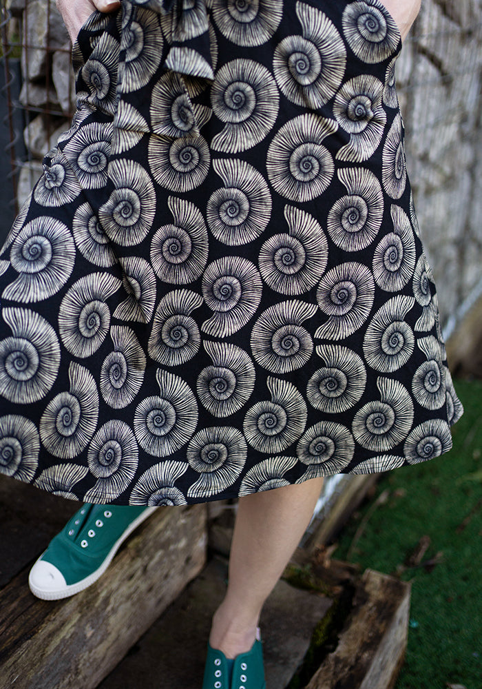 Ammonite Fossil Print Tie Waist Viscose Dress