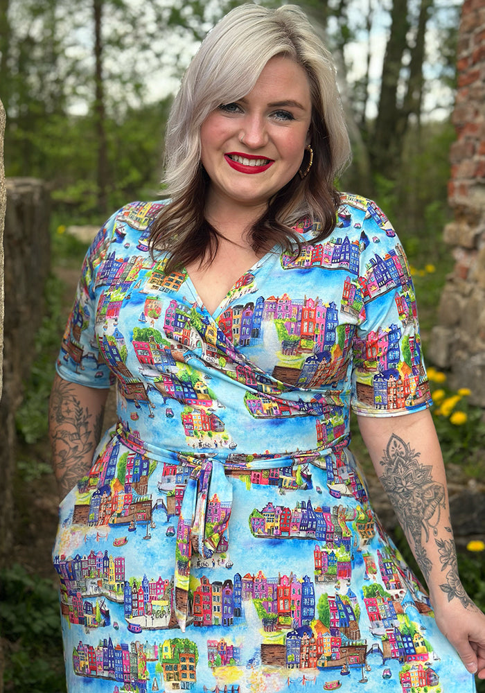 Sixth angle of Amsterdam Waterways Print Jersey Midi Dress