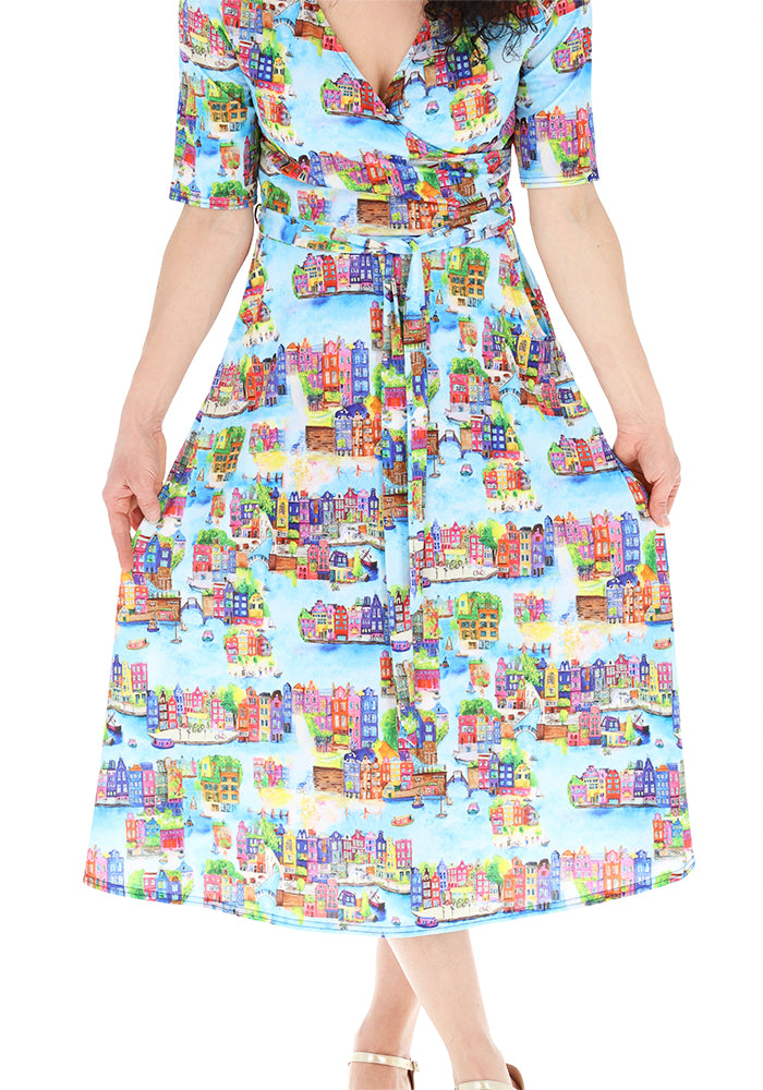 Eighth angle of Amsterdam Waterways Print Jersey Midi Dress