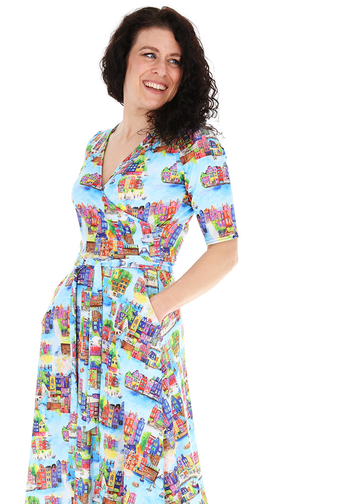 Third angle of Amsterdam Waterways Print Jersey Midi Dress