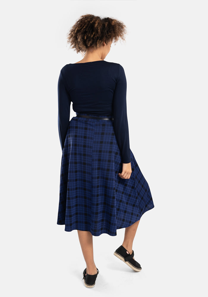 Anais Blue & Black Check Jacquard A-Line Skirt