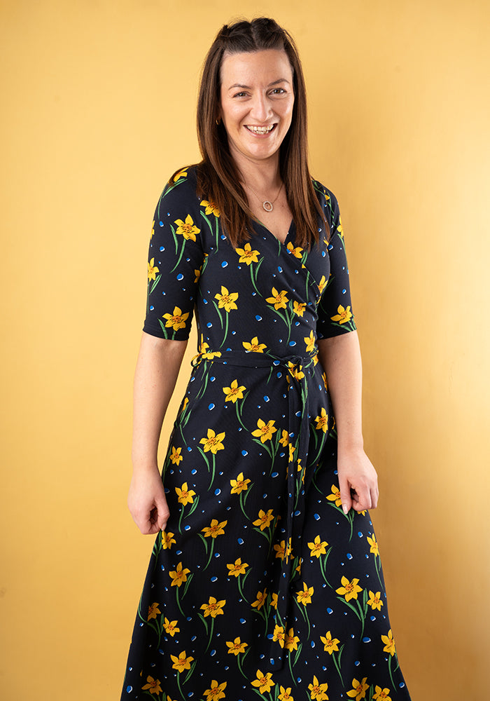 Anara Daffodils Print Cotton Midi Dress