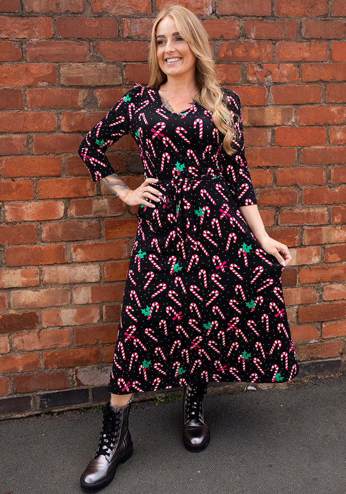 Anatolia Candy Cane Print Cotton Midi Dress