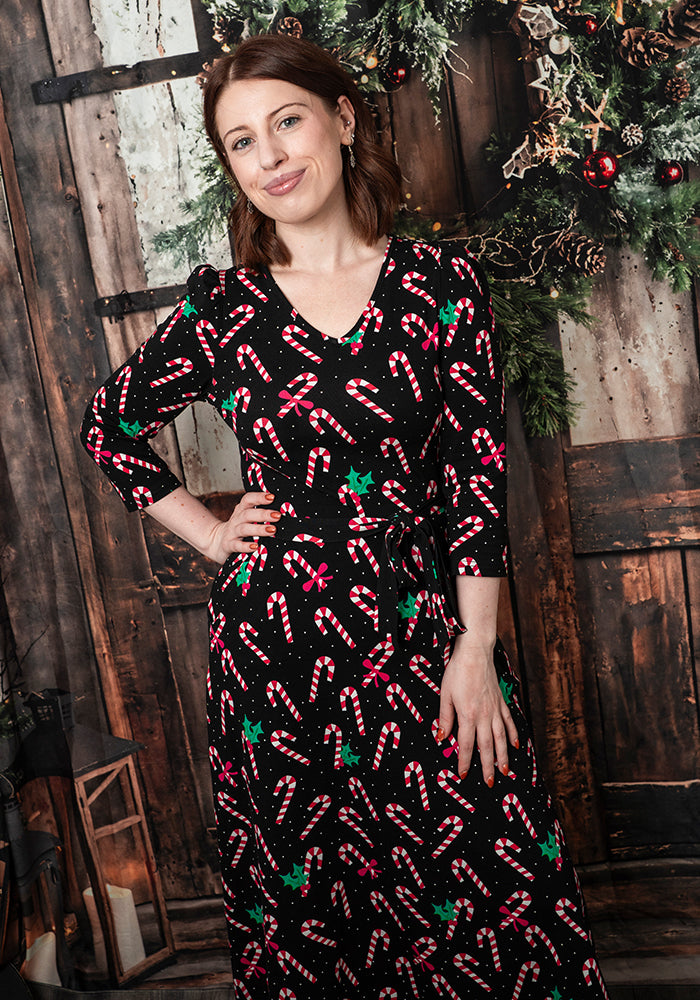 Anatolia Candy Cane Print Cotton Midi Dress