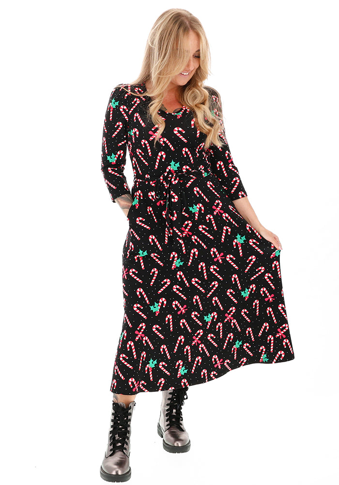 Anatolia Candy Cane Print Cotton Midi Dress
