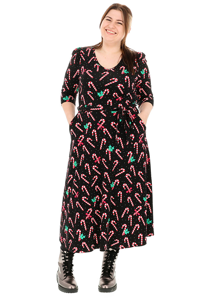 Anatolia Candy Cane Print Cotton Midi Dress