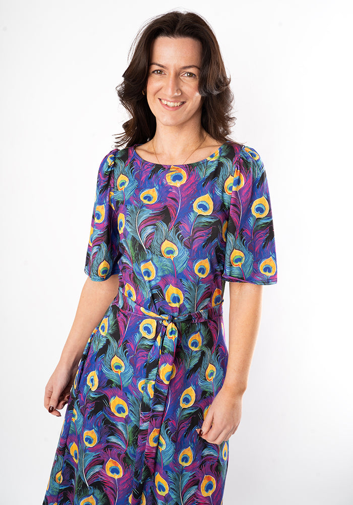 Ninth angle of Anayer Peacock Feather Print Trapeze Dress