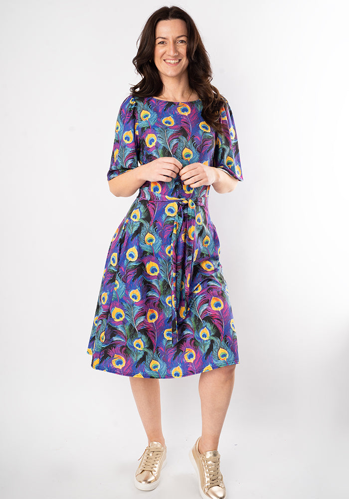 Sixth angle of Anayer Peacock Feather Print Trapeze Dress
