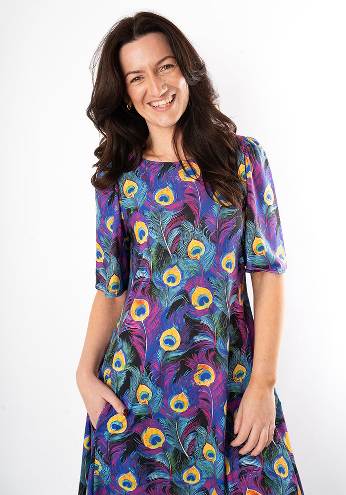 Fifth angle of Anayer Peacock Feather Print Trapeze Dress