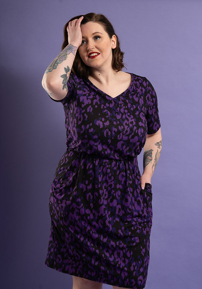 Andie Purple Animal Print Blouson Dress
