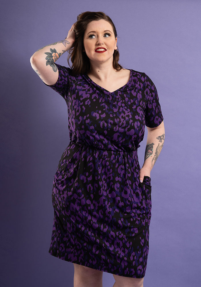 Andie Purple Animal Print Blouson Dress